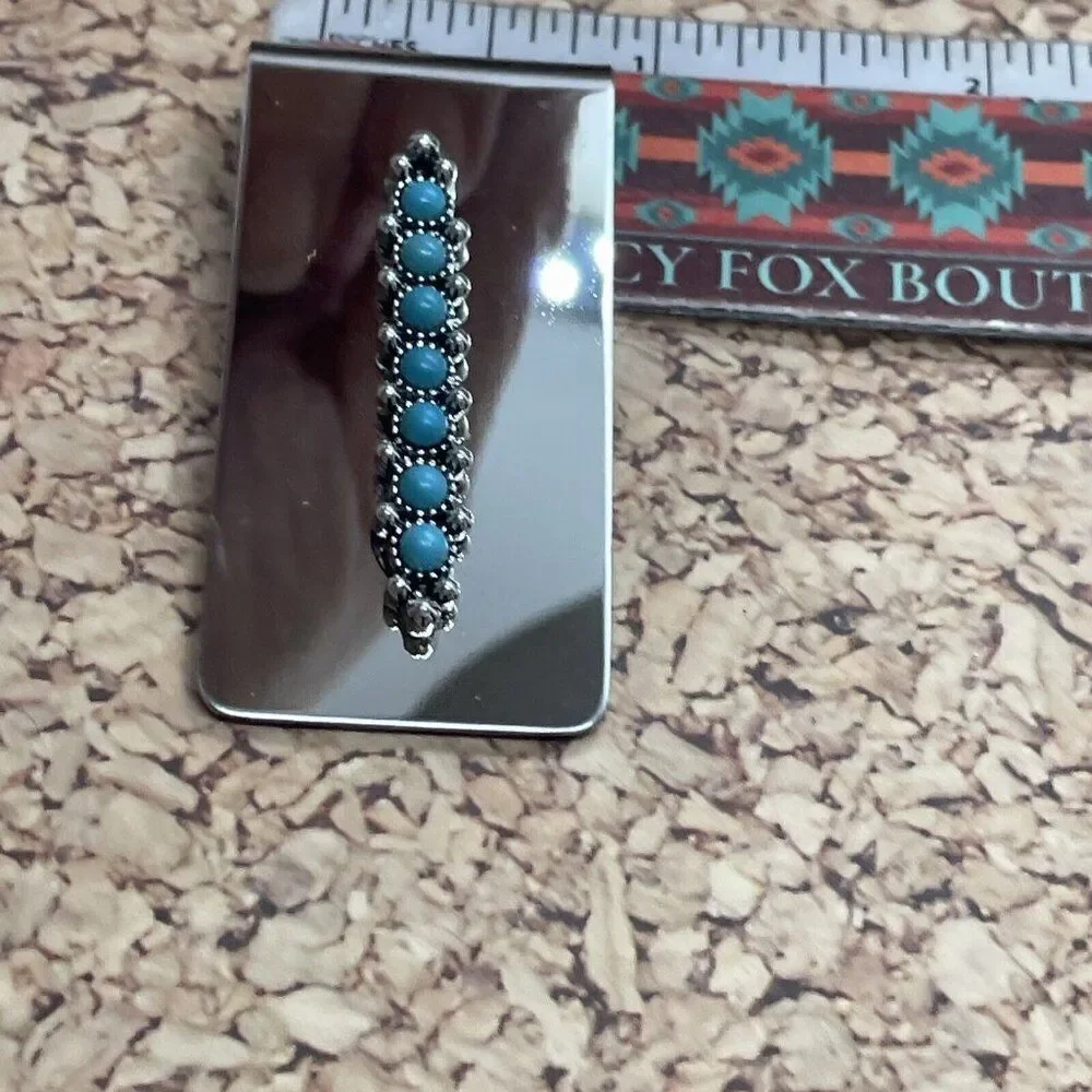 Dad Son Gift Native American Money Clip Stainless Steel Arrow Quality  Turquoise